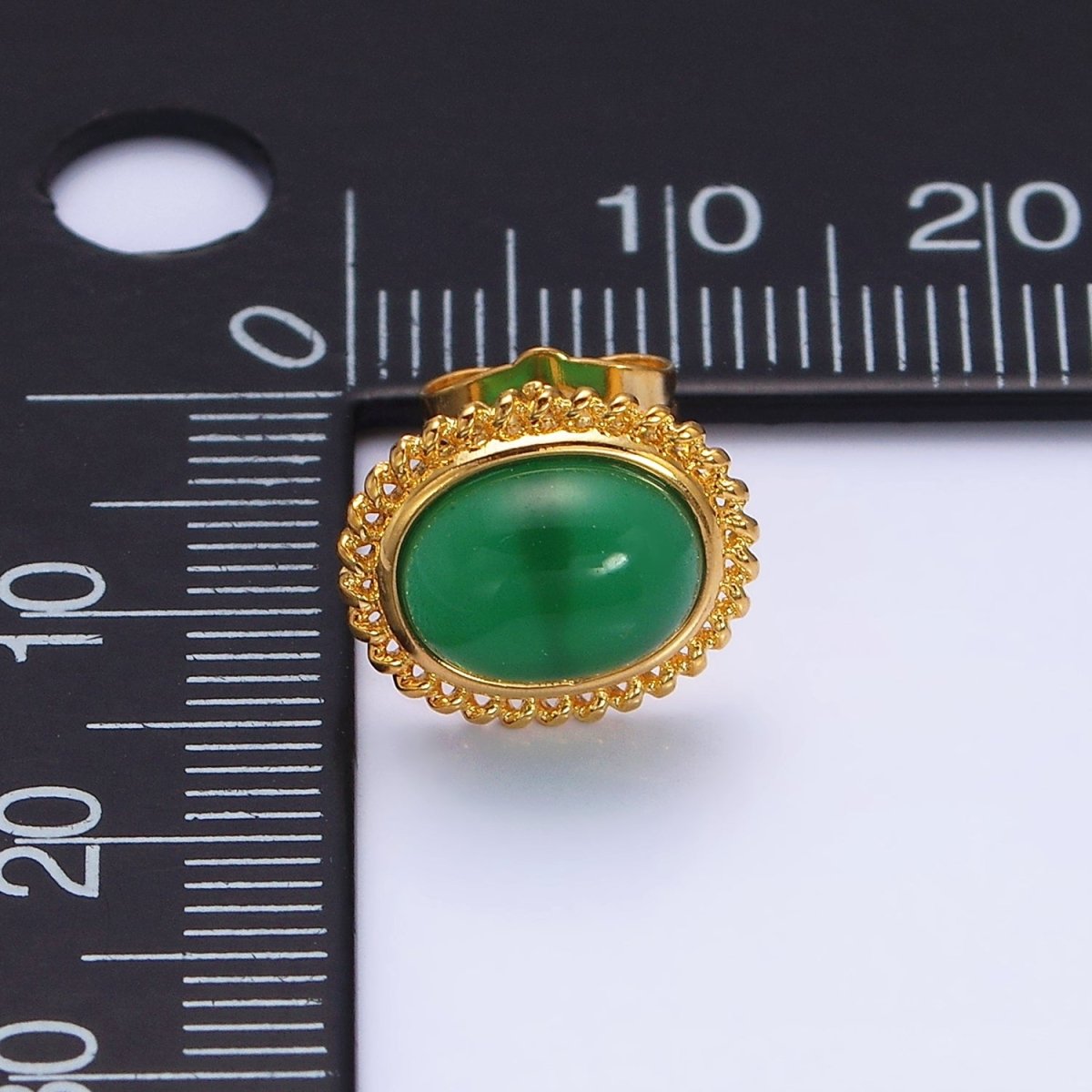 24K Gold Filled Green Jade Cabochon Rounded Stud Earrings | AD1429 - DLUXCA