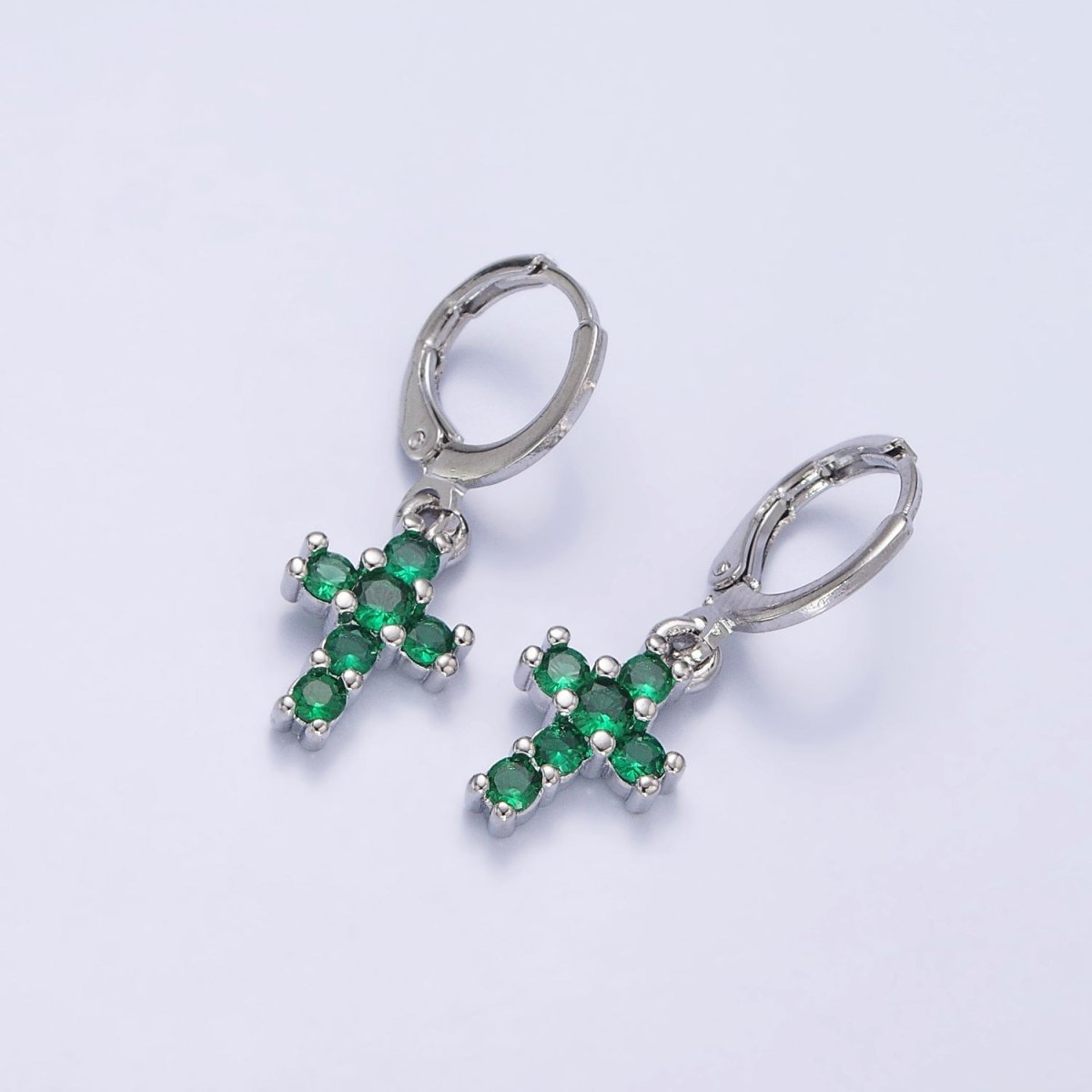 24K Gold Filled Green Micro Paved CZ Drop Huggie Earrings in Gold & Silver | AB621 AB622 - DLUXCA