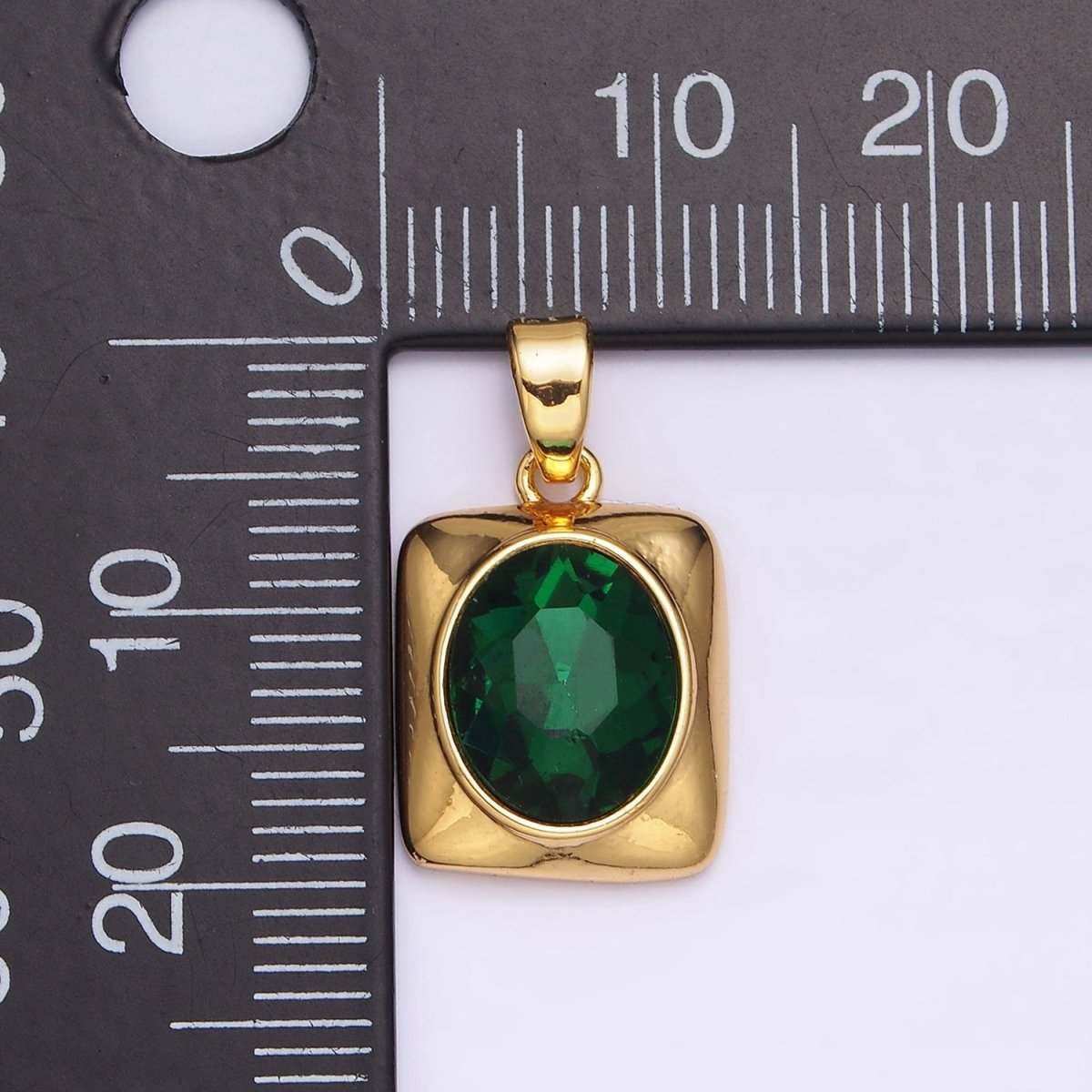 24K Gold Filled Green Oval CZ Multifaceted Square Pendant | AA581 - DLUXCA