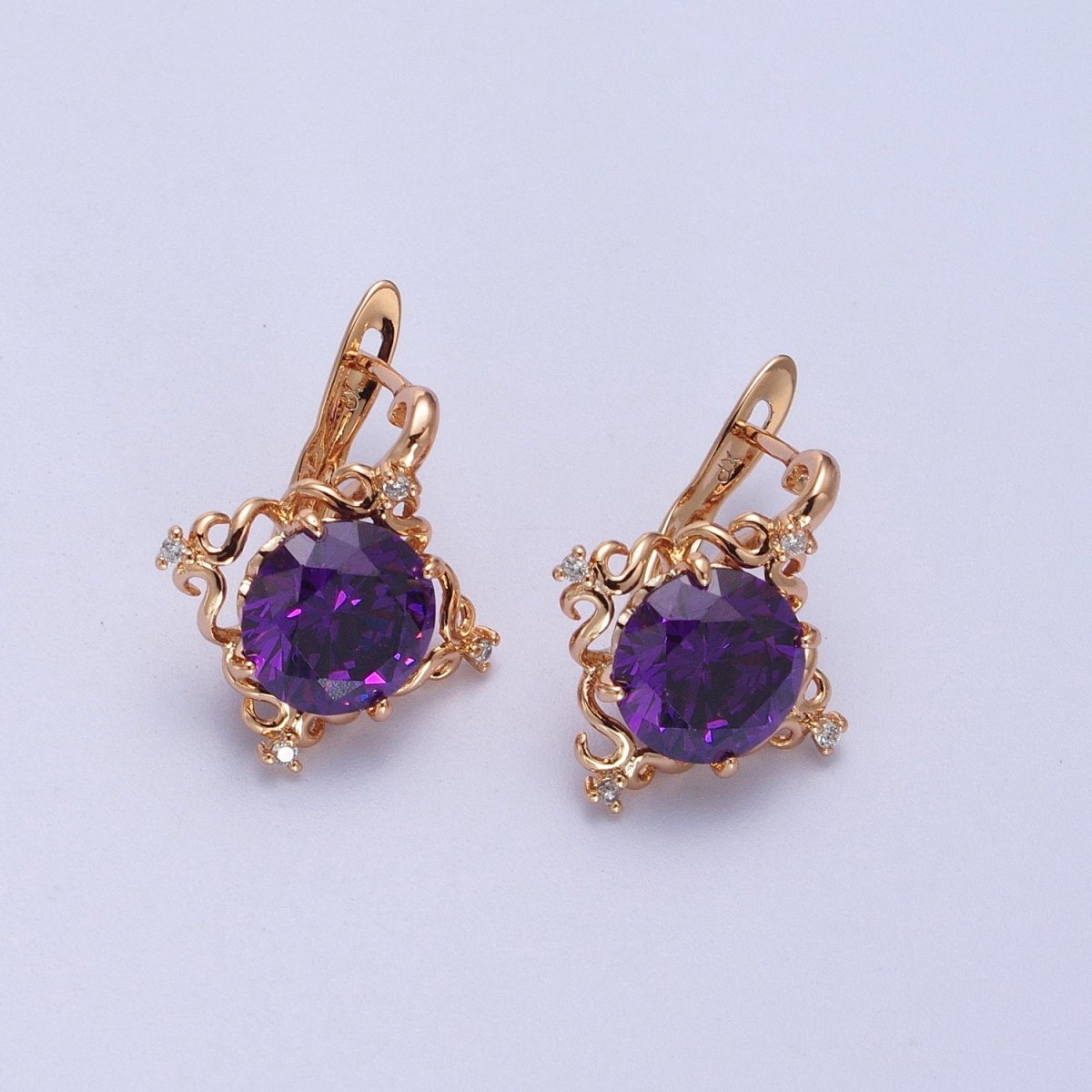 24K Gold Filled Green, Purple, Red Round Artisan Latch Back Earrings | Y-292~Y-294 - DLUXCA