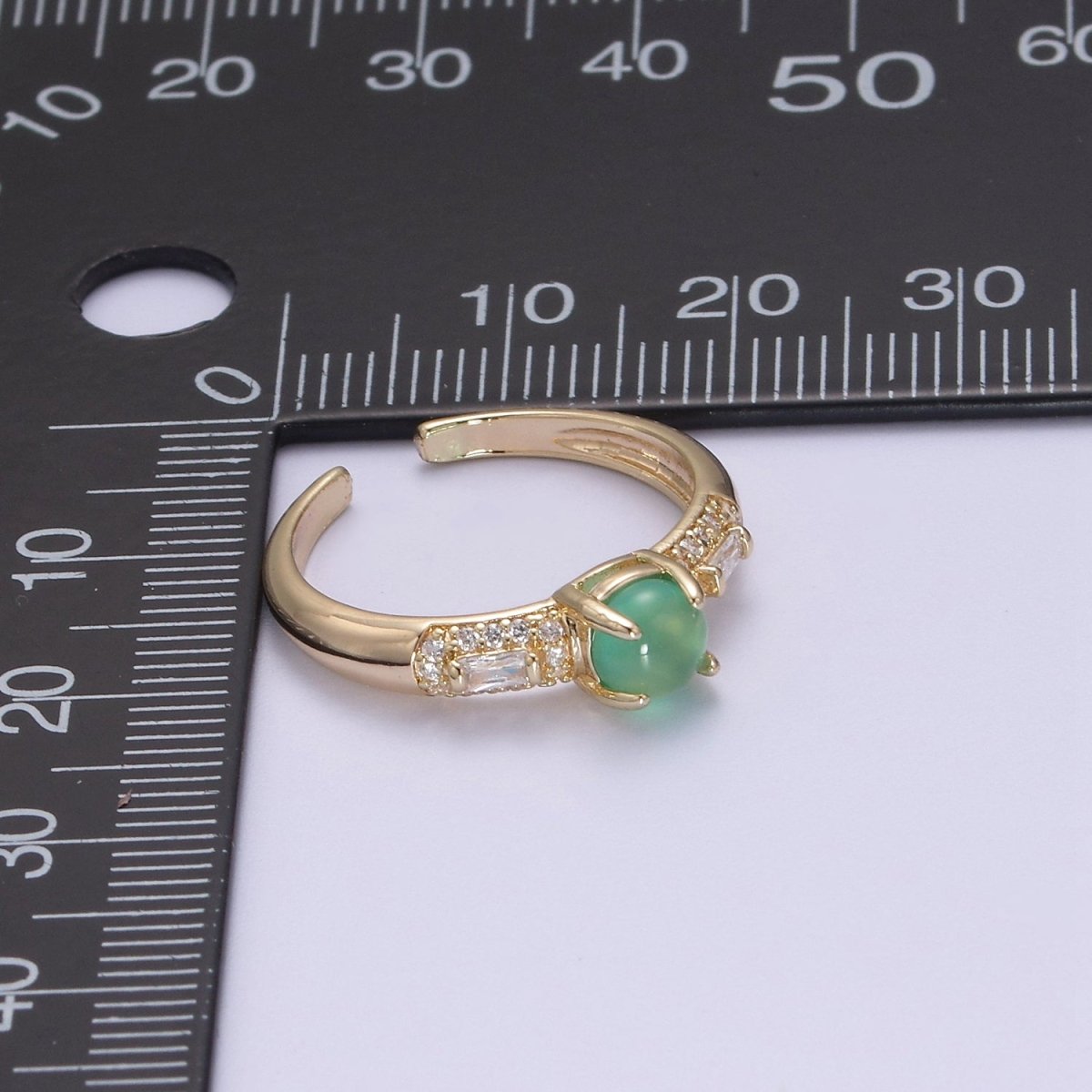 24K Gold Filled Green Stone on Micro Pave CZ Crystal Cubic Zirconia Adjustable Open Ring S-355 - DLUXCA