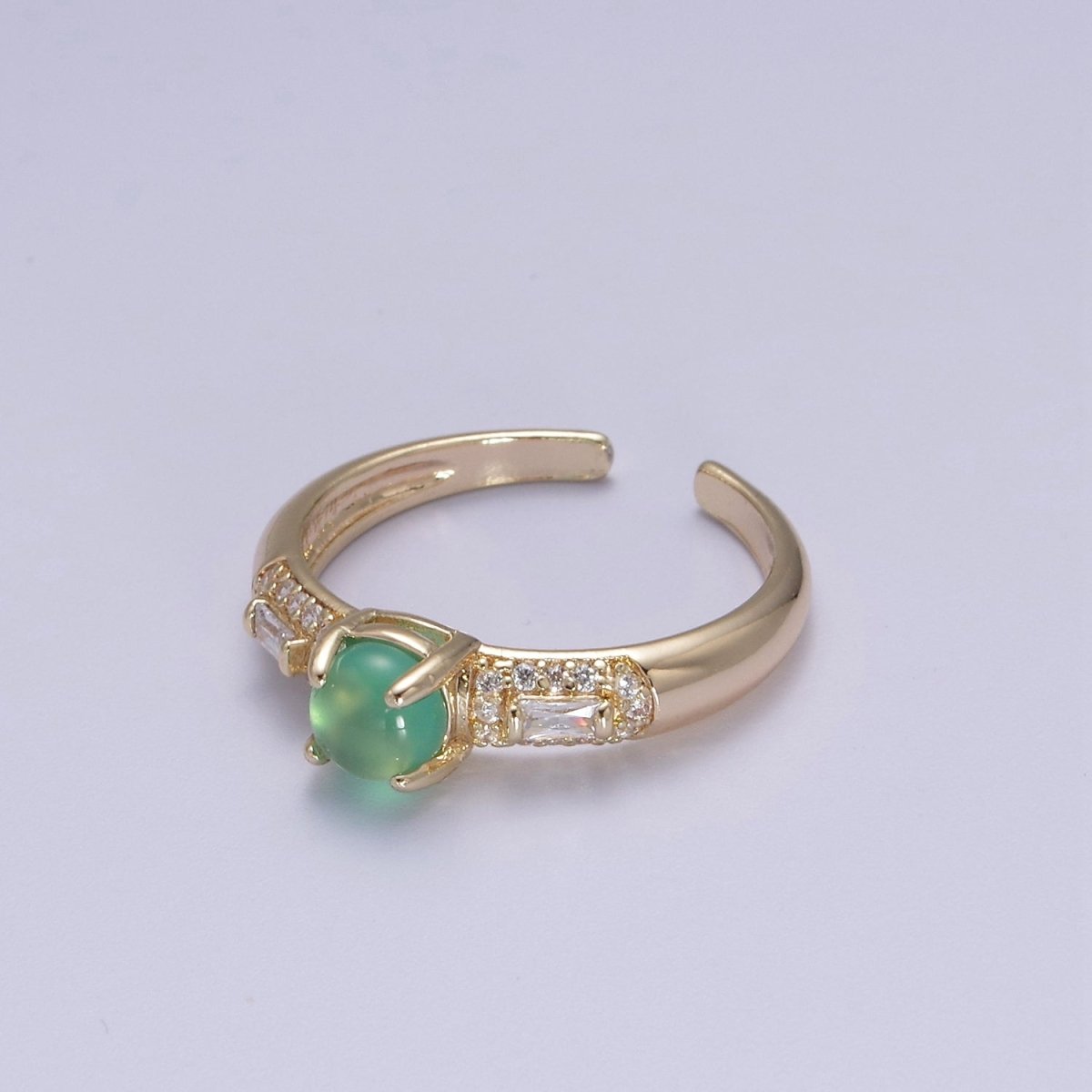 24K Gold Filled Green Stone on Micro Pave CZ Crystal Cubic Zirconia Adjustable Open Ring S-355 - DLUXCA