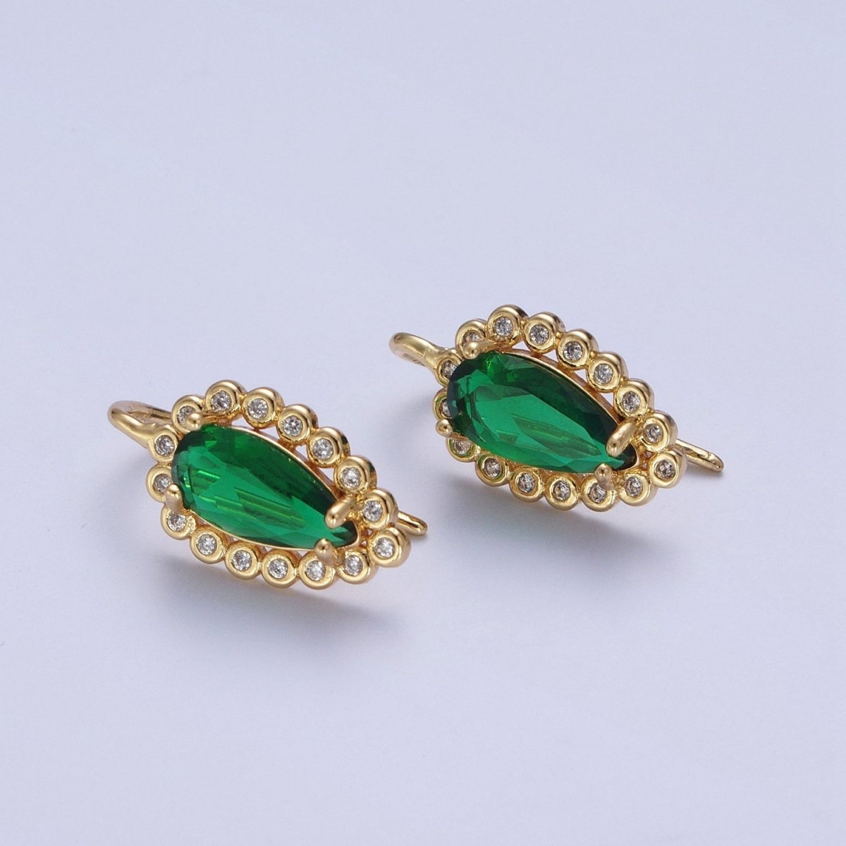 24K Gold Filled Green Teardrop Cubic Zirconia Hook Earrings Q-030 - DLUXCA