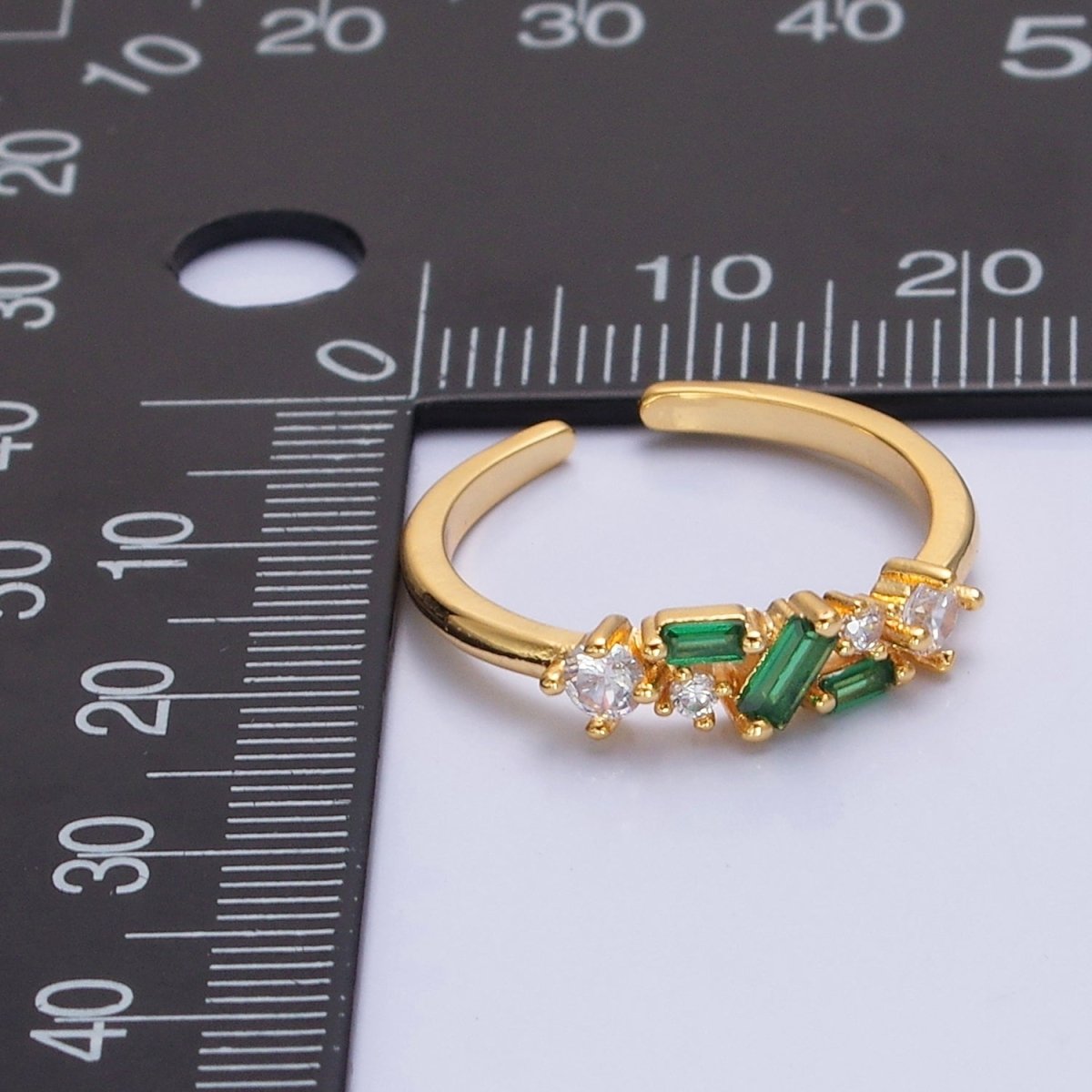 24K Gold Filled Green/Fuchsia CZ Promise Ring, Round & Baguette Cubic Zirconia Ring O-2287 O-2288 - DLUXCA
