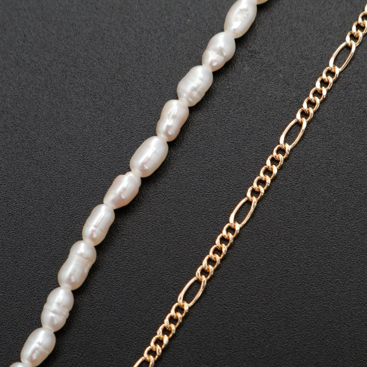 24K Gold Filled Half Freshwater Pearl Baroque Seed Half Figaro 16 Inch Choker Chain Necklace | WA-330 Clearance Pricing - DLUXCA