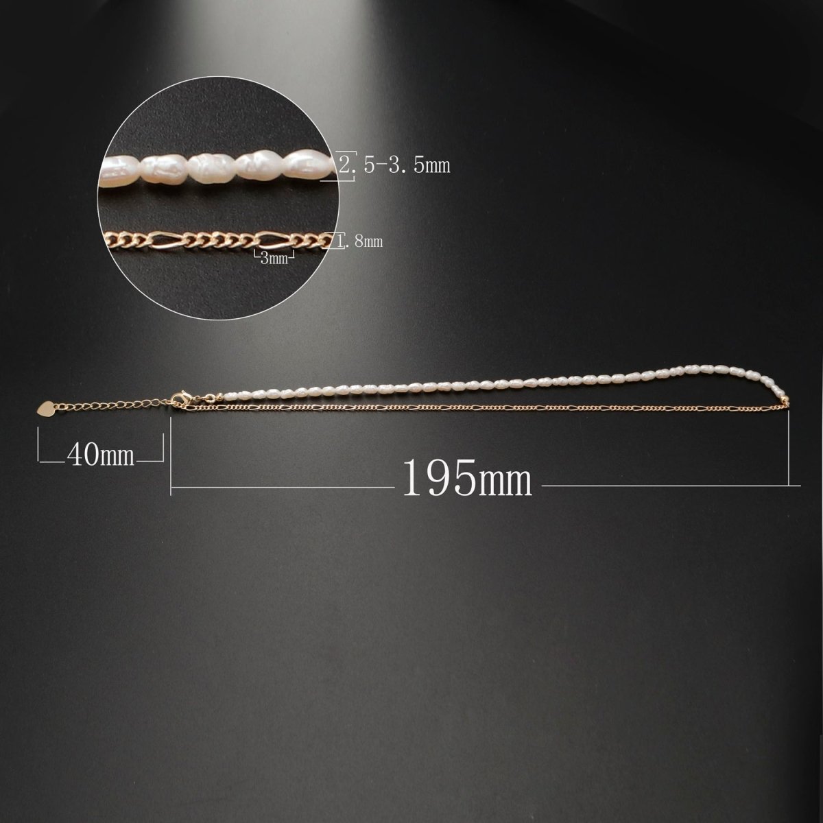 24K Gold Filled Half Freshwater Pearl Baroque Seed Half Figaro 16 Inch Choker Chain Necklace | WA-330 Clearance Pricing - DLUXCA