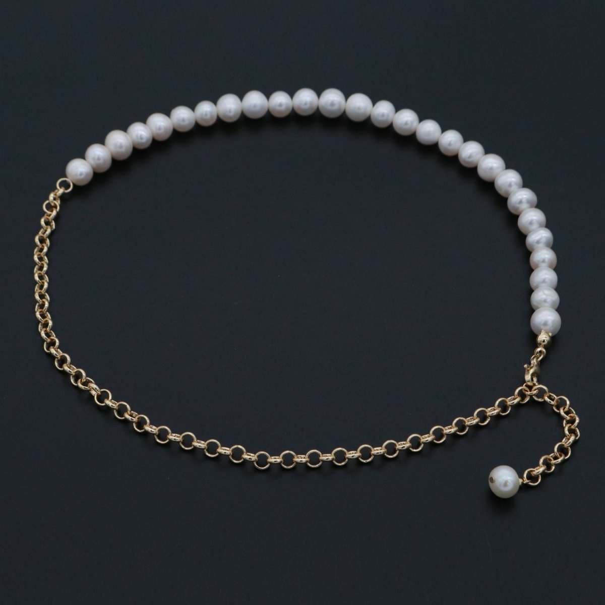 24K Gold Filled Half Round Freshwater Pearl Half Round Rolo 18.5 Inch Layering Chain | WA-268 Clearance Pricing - DLUXCA