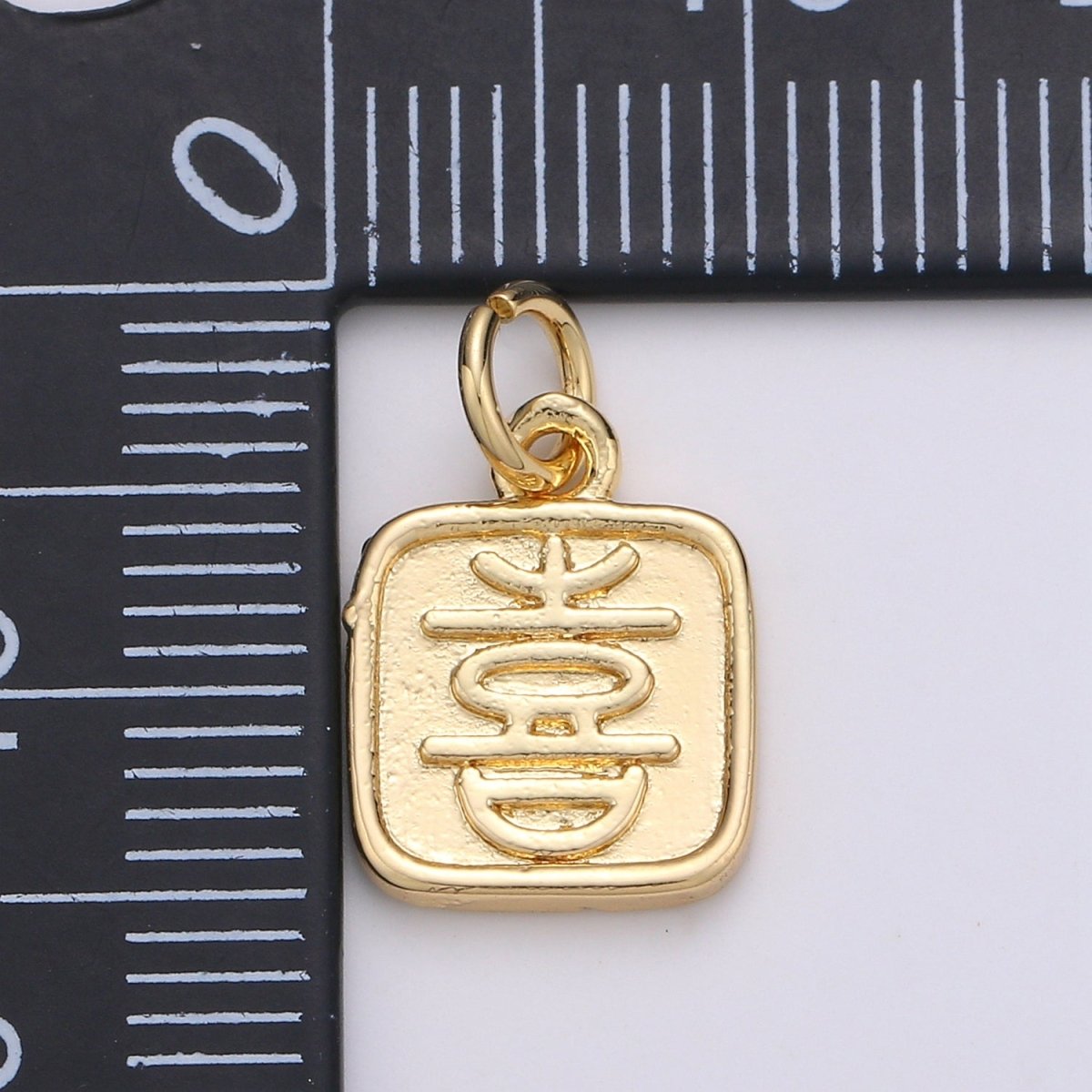 24K Gold Filled Happy Charm Happy Xi Chinese Character Charm E-014 - DLUXCA