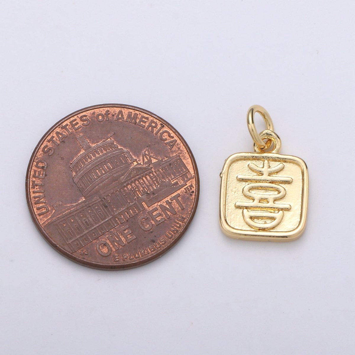 24K Gold Filled Happy Charm Happy Xi Chinese Character Charm E-014 - DLUXCA
