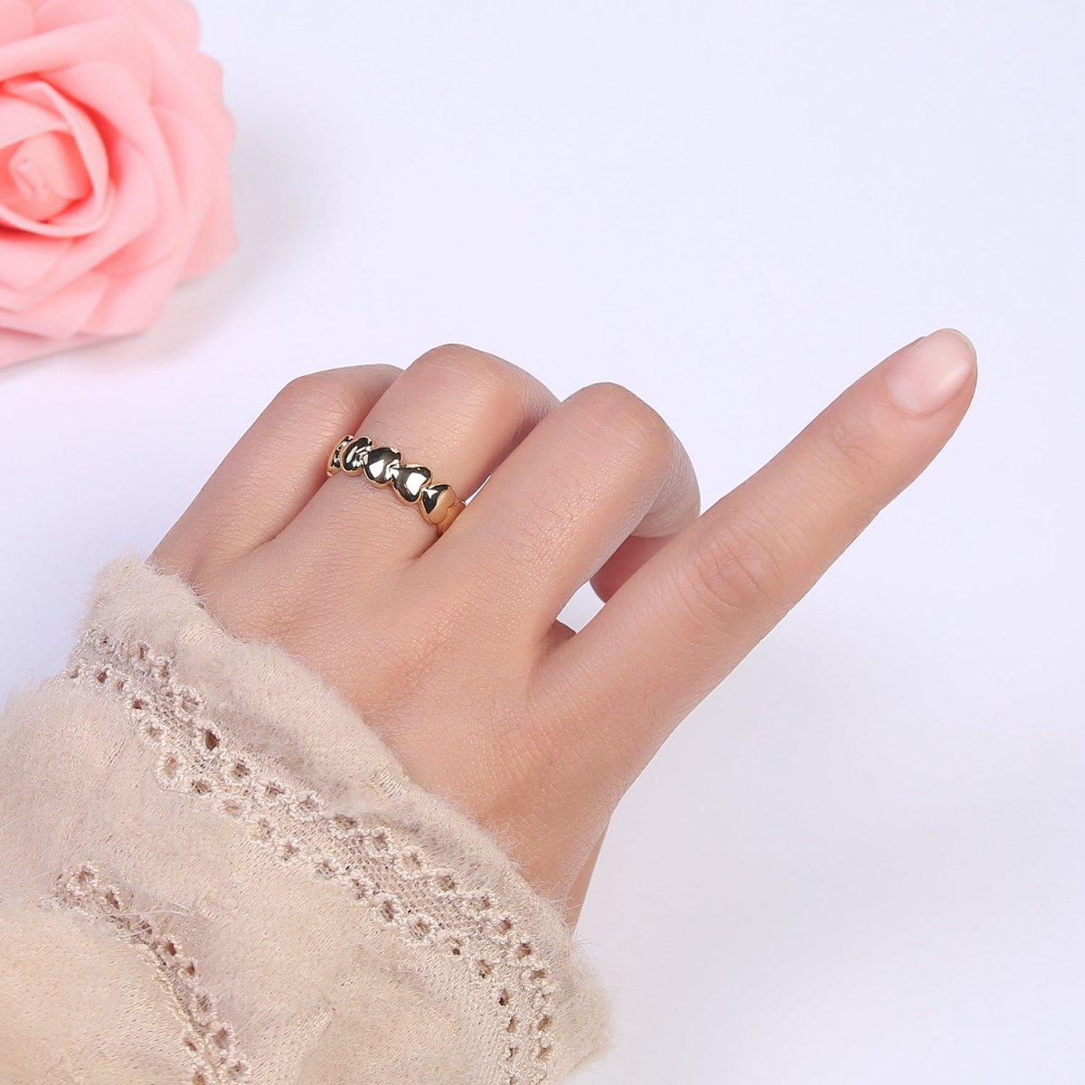 24K Gold Filled Heart Adjustable Ring, Multi Heart Love Friendship Ring For Valentine's U-532 - DLUXCA