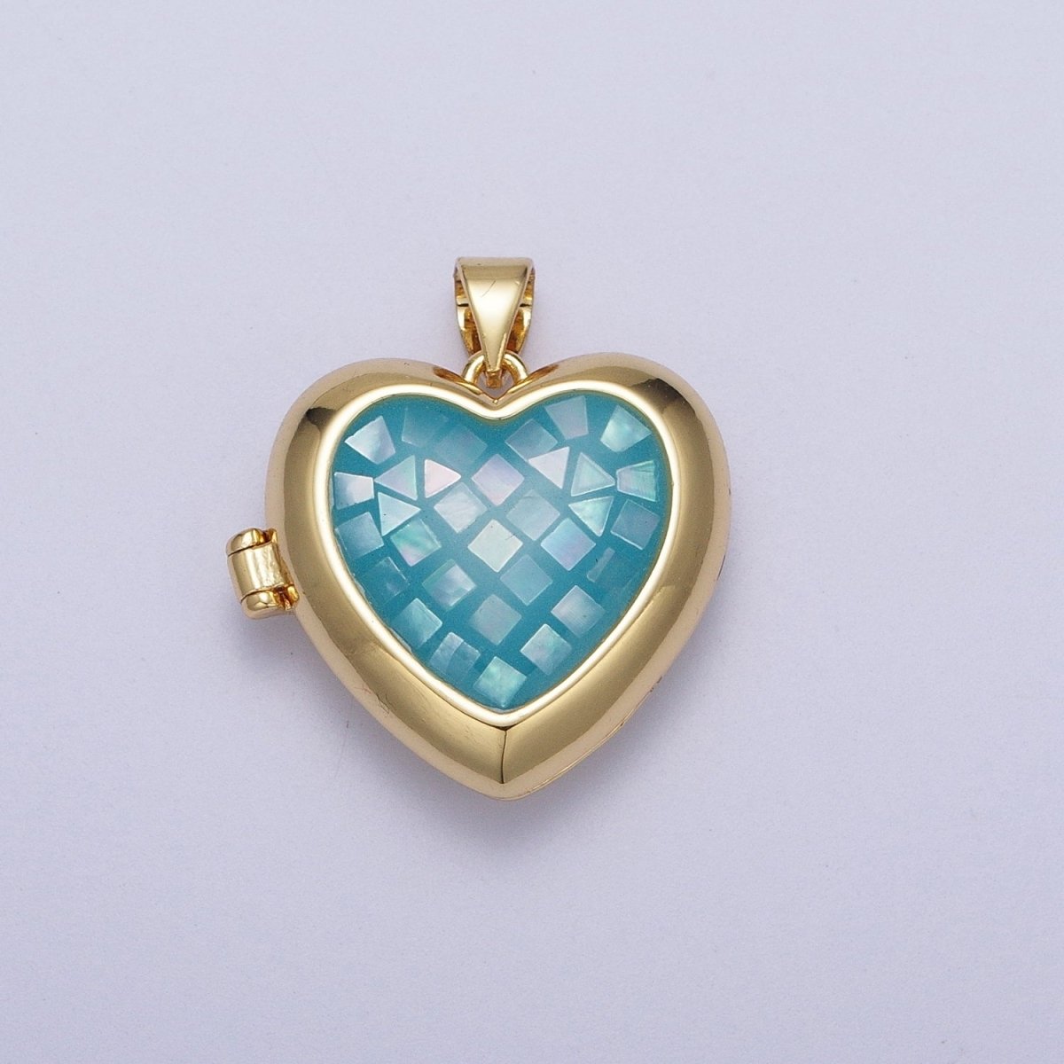 24K Gold Filled Heart Black, Blue, Pink, White, Green Locket Pendant H-151 H-152 H-160 H-163 H-164 - DLUXCA