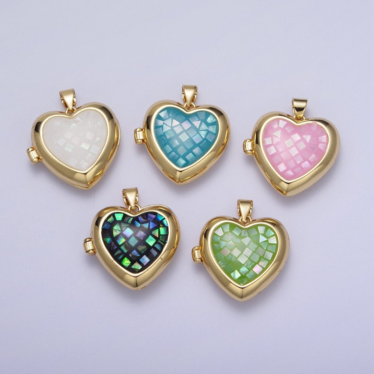 24K Gold Filled Heart Black, Blue, Pink, White, Green Locket Pendant H-151 H-152 H-160 H-163 H-164 - DLUXCA