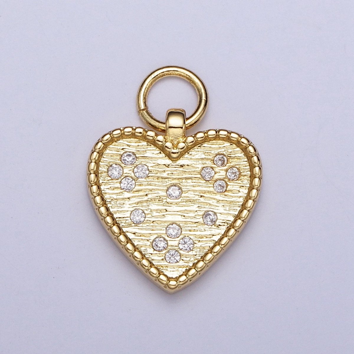 24K Gold Filled Heart Charm Clear CZ Dotted Pendant H-339 - DLUXCA