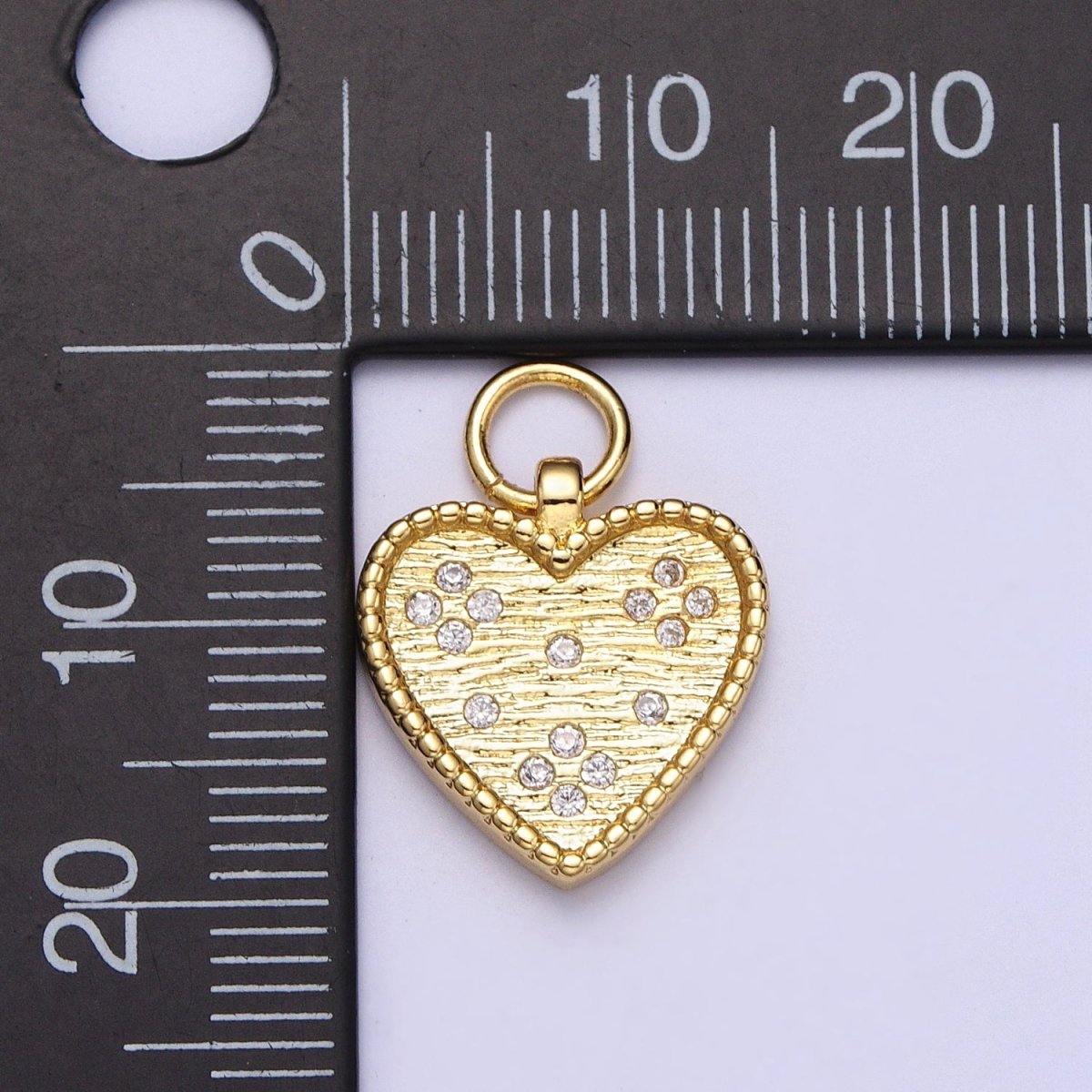 24K Gold Filled Heart Charm Clear CZ Dotted Pendant H-339 - DLUXCA