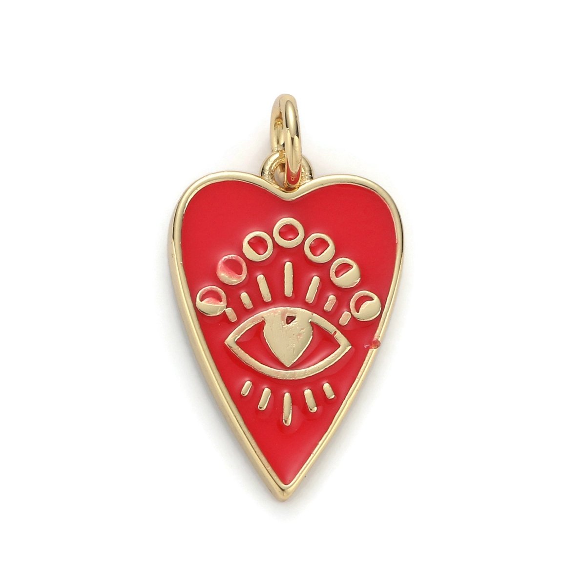 24k Gold Filled Heart Charm, Enamel Evil eye Pendant Charm, Pink Red Charm, For DIY Jewelry Necklace Supply D-164 - DLUXCA