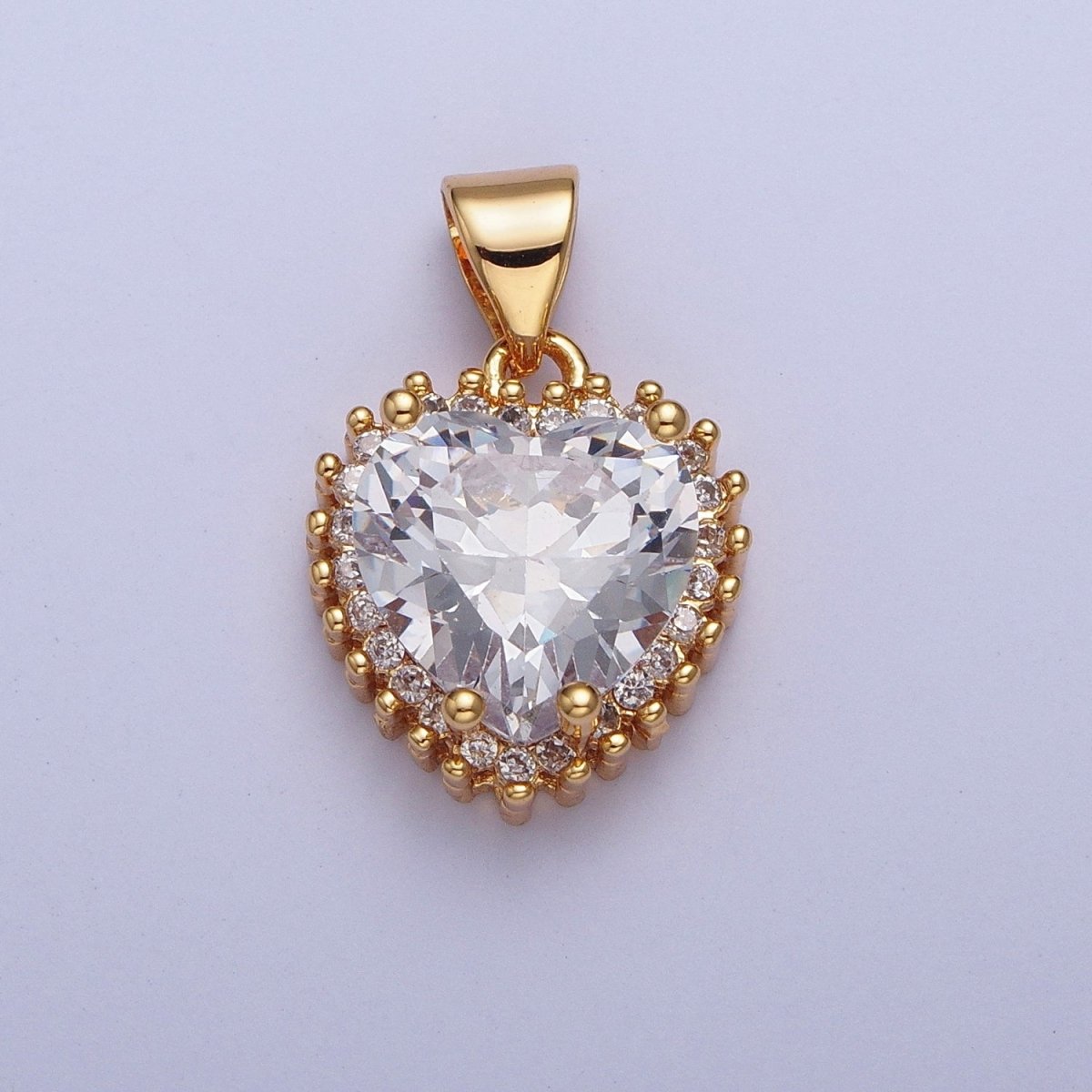 24K Gold Filled Heart Clear Cubic Zirconia Heart Pendant X-445 - DLUXCA