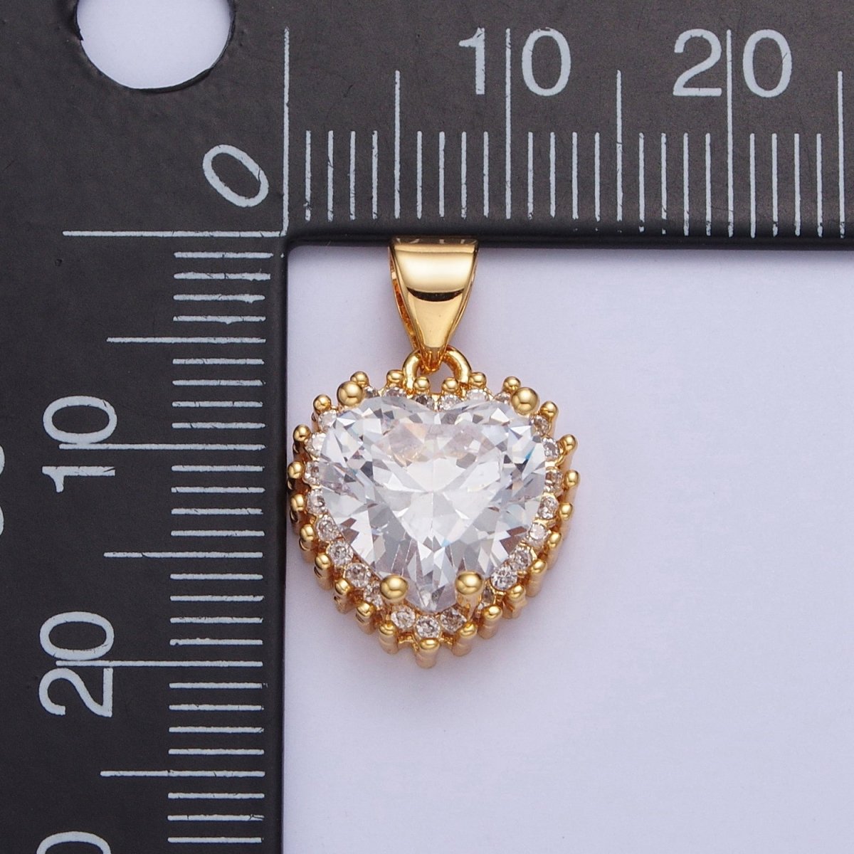 24K Gold Filled Heart Clear Cubic Zirconia Heart Pendant X-445 - DLUXCA