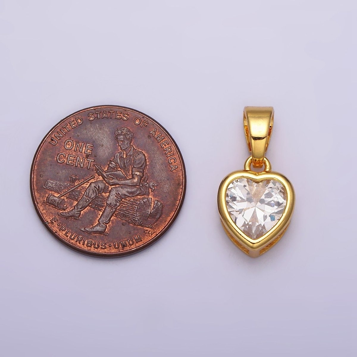 24K Gold Filled Heart Clear CZ Bezel Mini Pendant in Gold & Silver | AA445 AA446 - DLUXCA