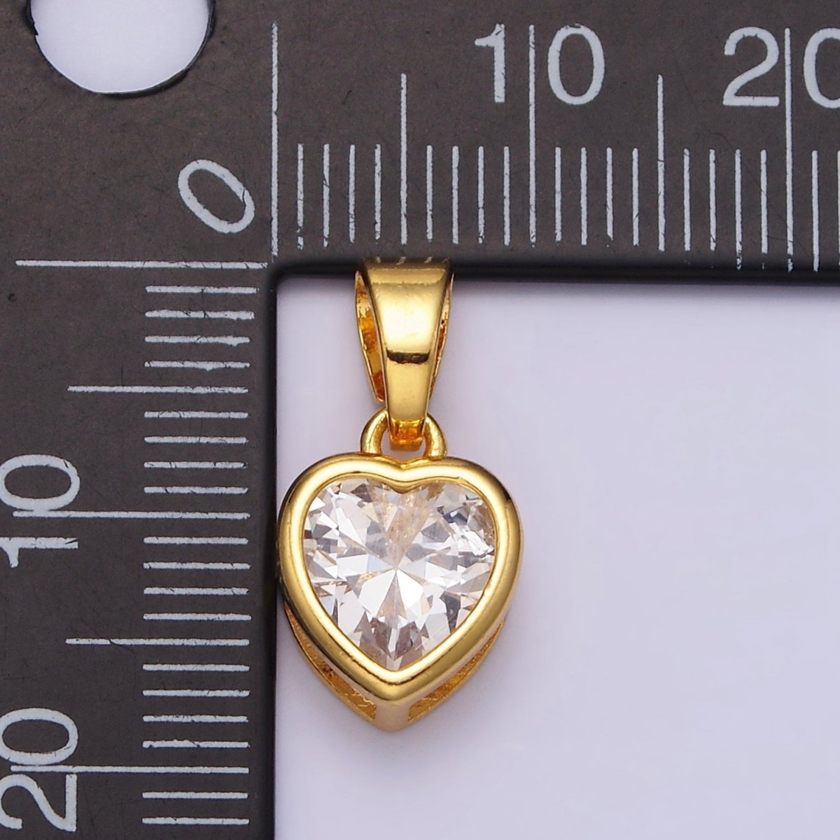 24K Gold Filled Heart Clear CZ Bezel Mini Pendant in Gold & Silver | AA445 AA446 - DLUXCA