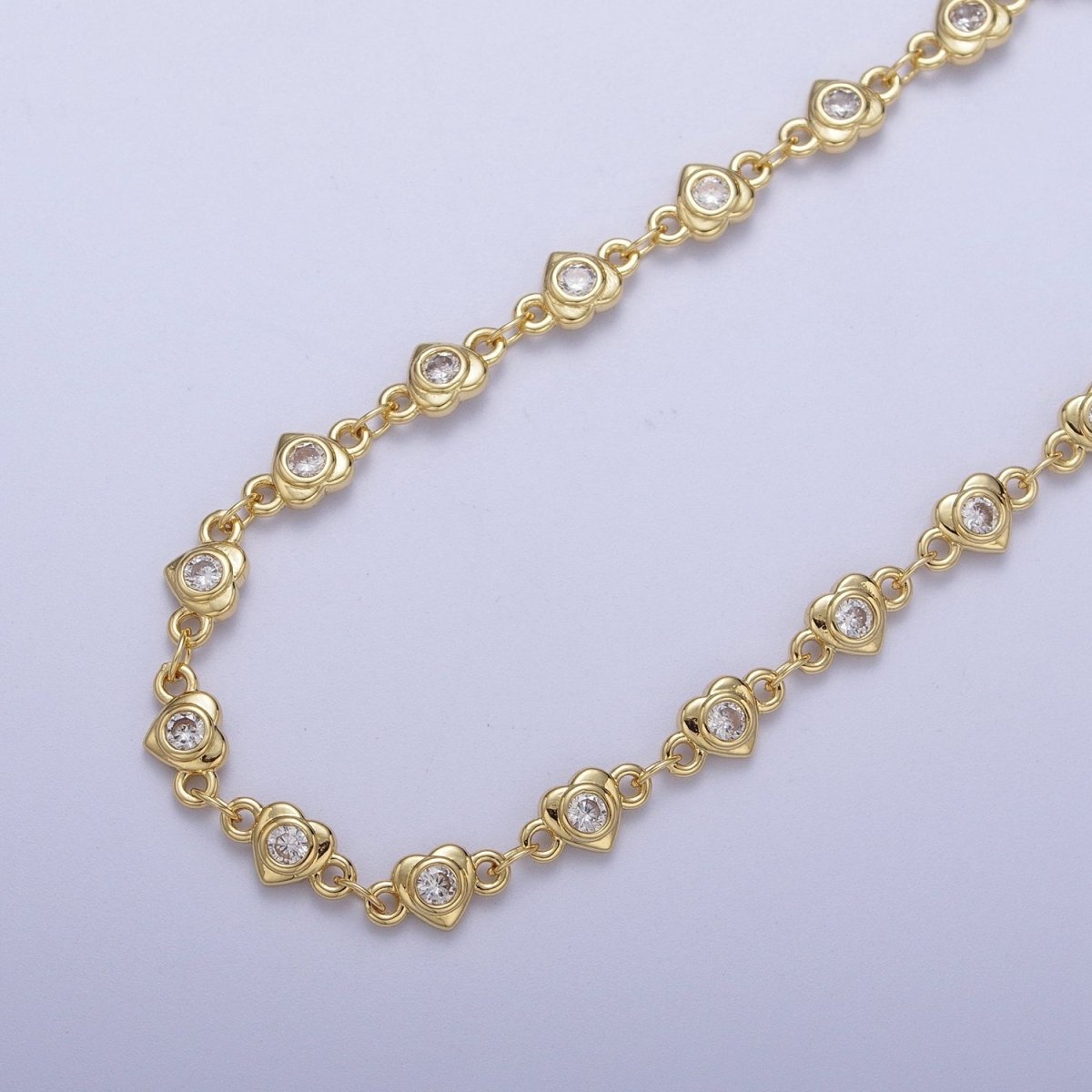 24K Gold Filled Heart Love Cubic Zirconia CZ Link Unfinished Roll Chain | ROLL-869 ROLL-870 Clearance Pricing - DLUXCA