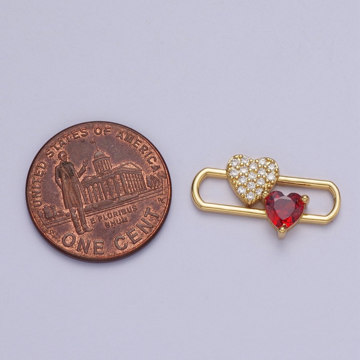 24K Gold Filled Heart Love Pin Charm, Micro Pave Red Cubic Zirconia Love Heart AG-110 - DLUXCA
