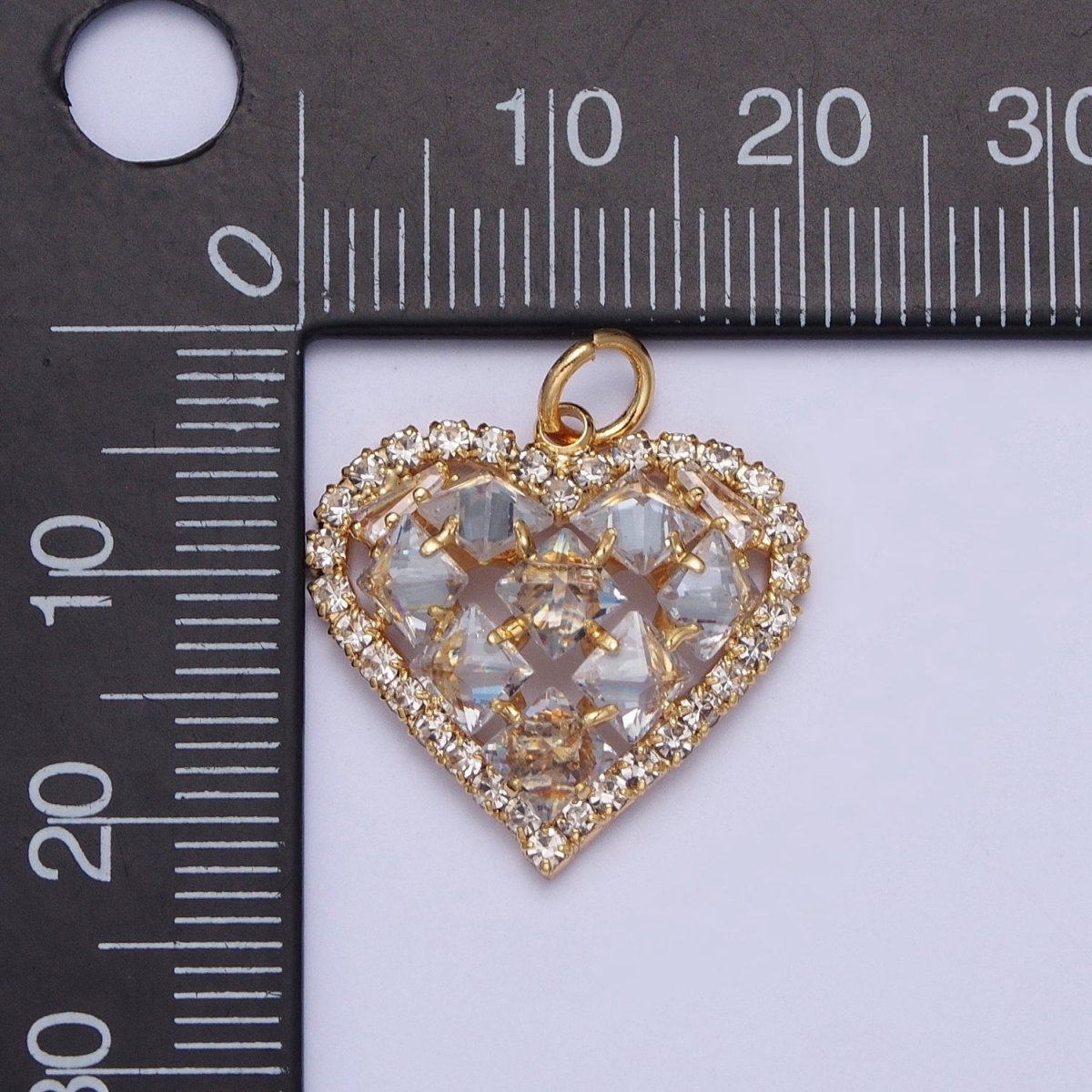 24K Gold Filled Heart Micro Paved Rhombus CZ Cubic Zirconia Charm | X-194 - DLUXCA