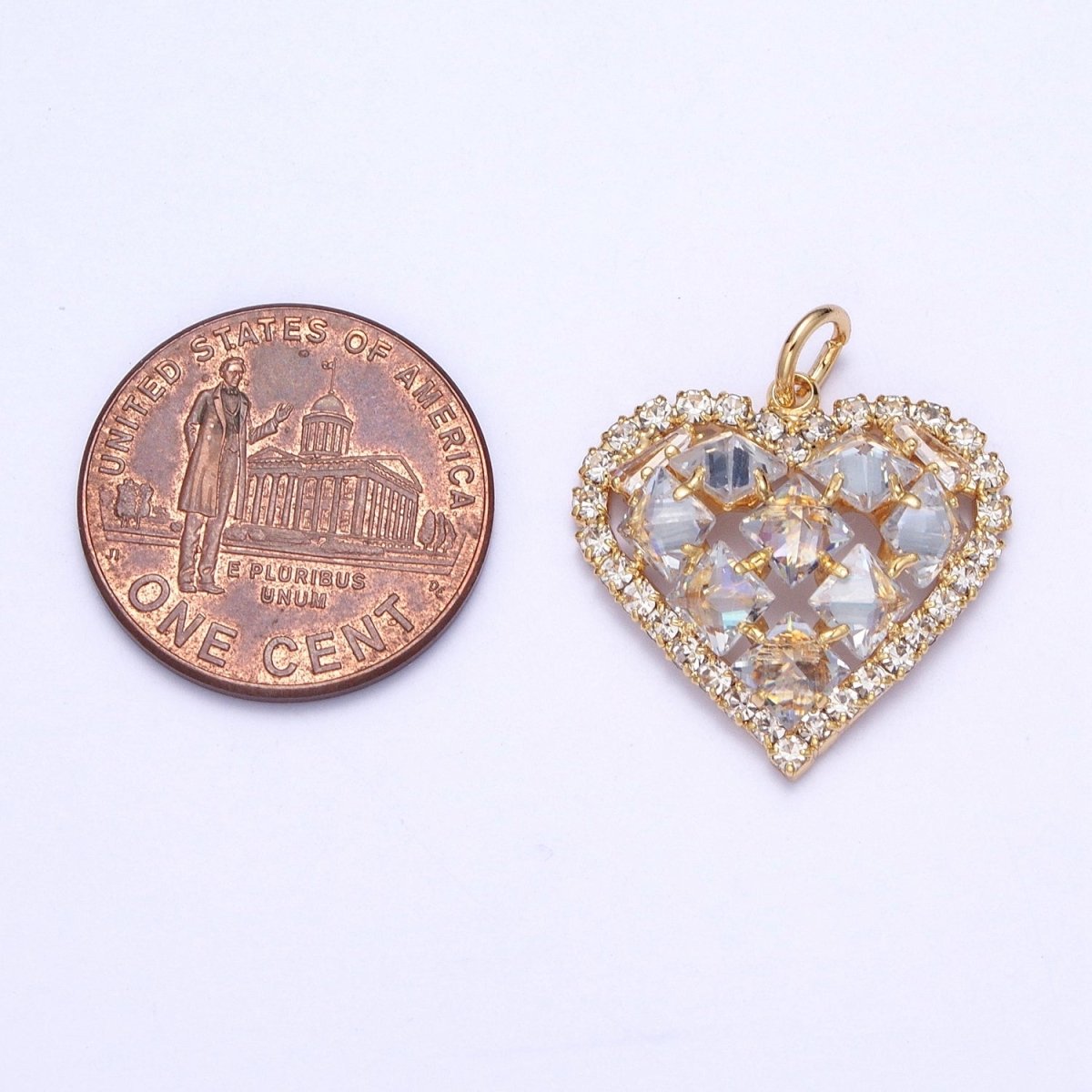 24K Gold Filled Heart Micro Paved Rhombus CZ Cubic Zirconia Charm | X-194 - DLUXCA