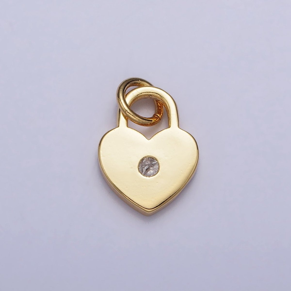 24K Gold Filled Heart Padlock Round Clear CZ Charm | AC313 - DLUXCA