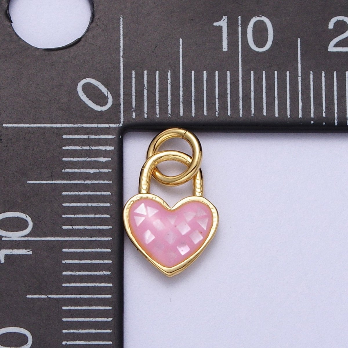 24K Gold Filled Heart Padlock Teal, Green, Pink, Abalone, White Shell Opal Charm E-398 E-455 E-460 E-490 E-509 - DLUXCA