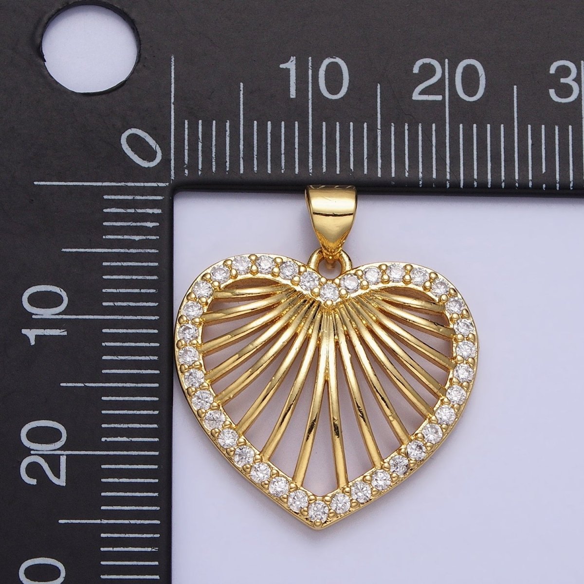24K Gold Filled Heart Valentine Lined Micro Paved CZ Open Pendant | AA344 - DLUXCA