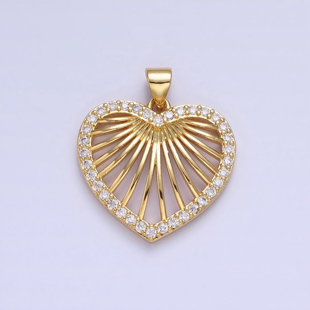 24K Gold Filled Heart Valentine Lined Micro Paved CZ Open Pendant | AA344 - DLUXCA