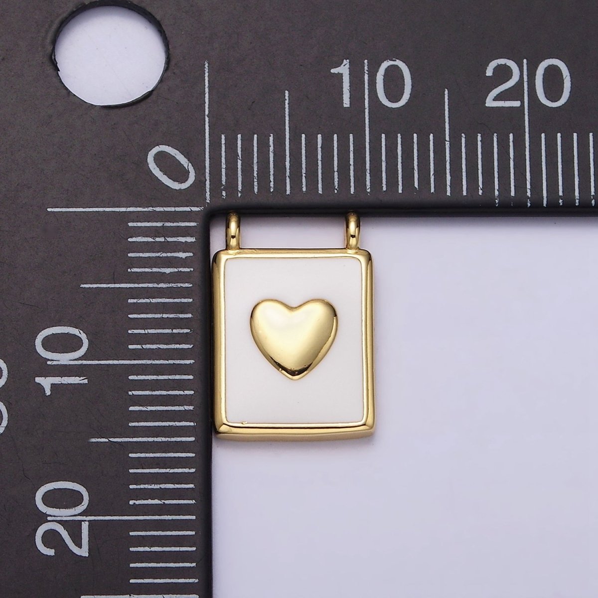 24K Gold Filled Heart White Enamel Tag Connector | Y-757 - DLUXCA