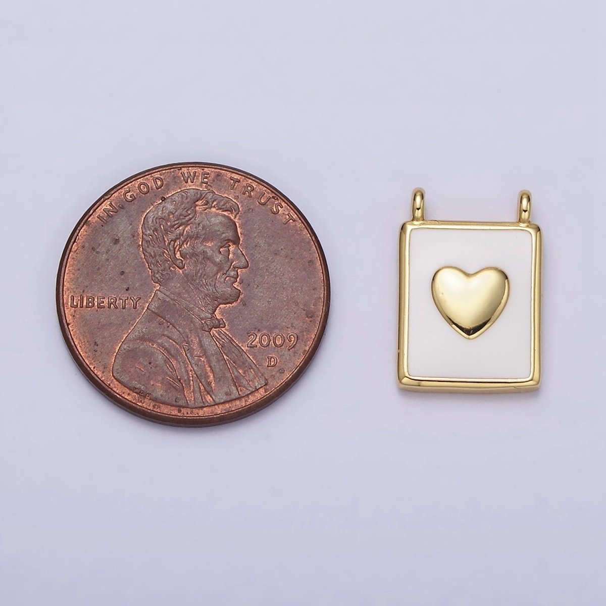 24K Gold Filled Heart White Enamel Tag Connector | Y-757 - DLUXCA