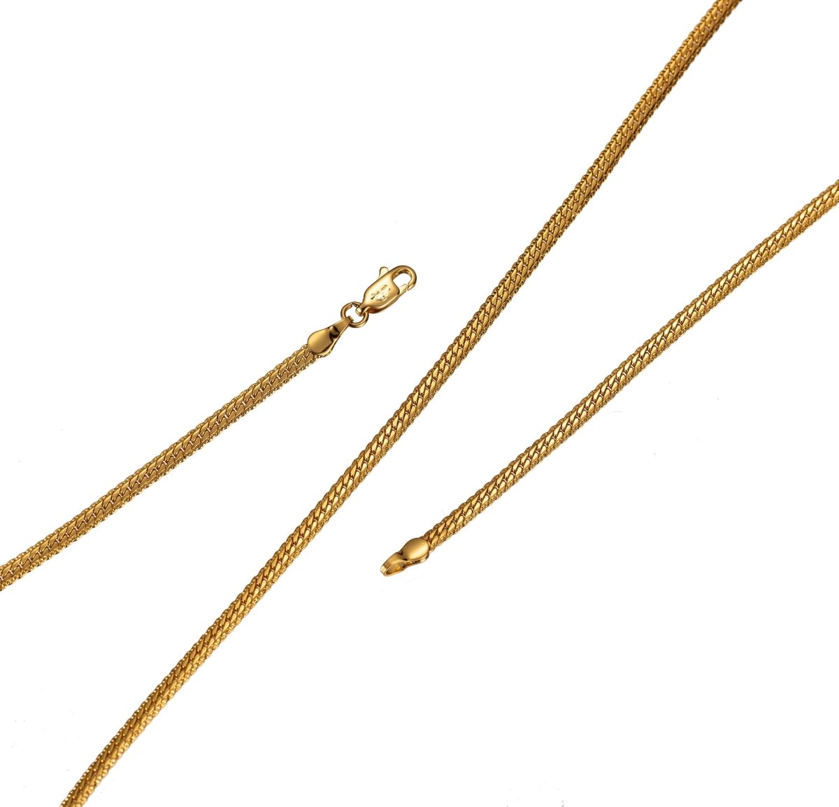 24K Gold Filled Herringbone Necklace - Dainty 2.3mm In Width - 17.7, 23.5 Inches Herringbone Necklace w/ Lobster Clasps | CN-418, CN-526 - DLUXCA