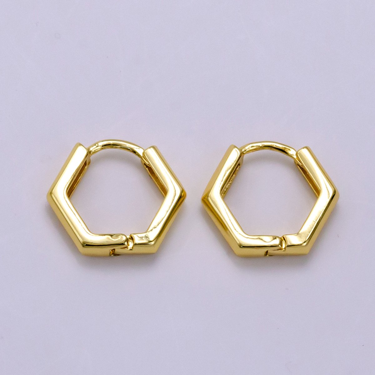 24K Gold Filled Hexagon Huggie Hoop Earrings Q-215 - DLUXCA