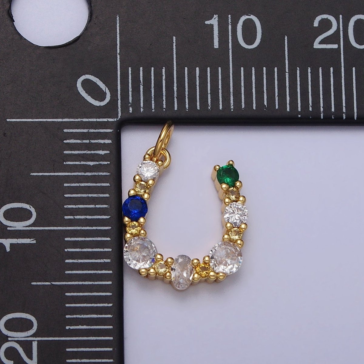 24K Gold Filled Horseshoe U Multicolor CZ Micro Paved Charm in Gold & Silver | AC264 AC295 - DLUXCA