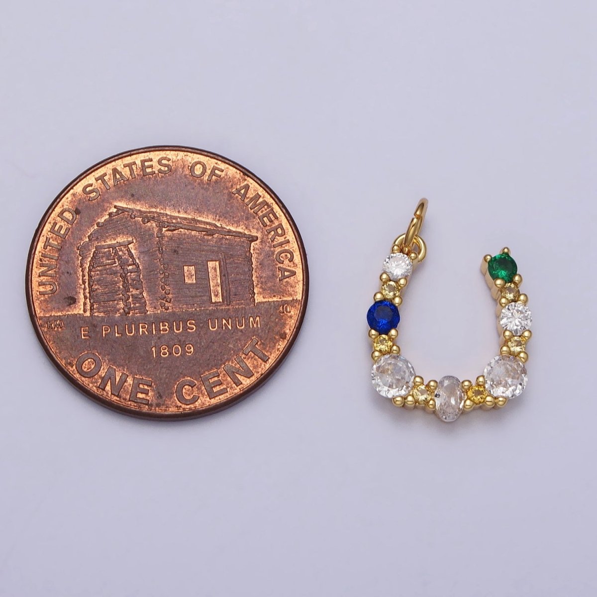 24K Gold Filled Horseshoe U Multicolor CZ Micro Paved Charm in Gold & Silver | AC264 AC295 - DLUXCA