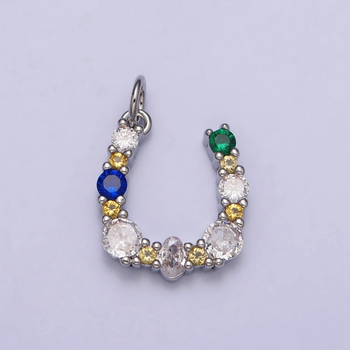 24K Gold Filled Horseshoe U Multicolor CZ Micro Paved Charm in Gold & Silver | AC264 AC295 - DLUXCA