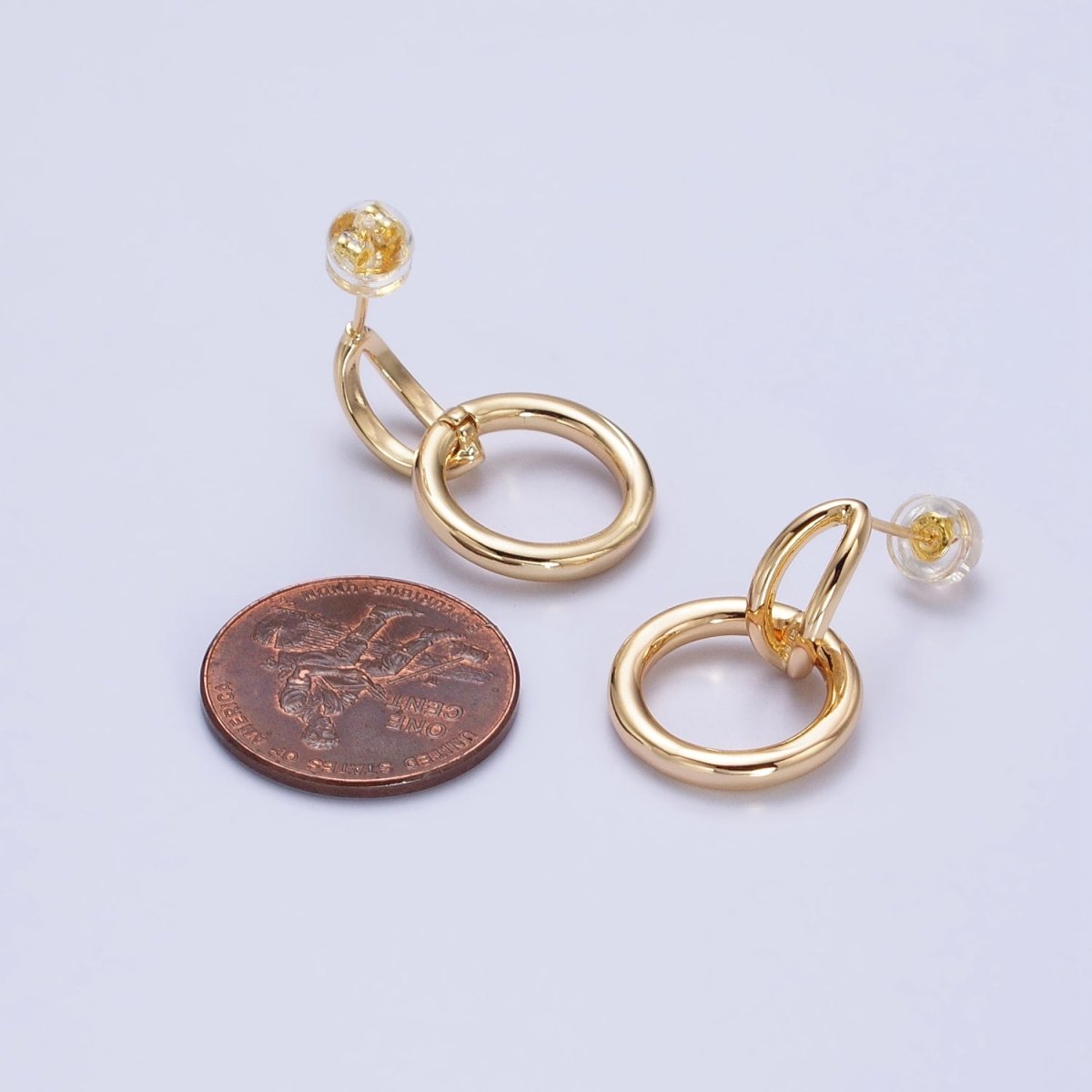 24K Gold Filled Intertwine Geometric Round Drop Double Bar Stud Earrings in Gold & Silver | AB356 AB357 - DLUXCA