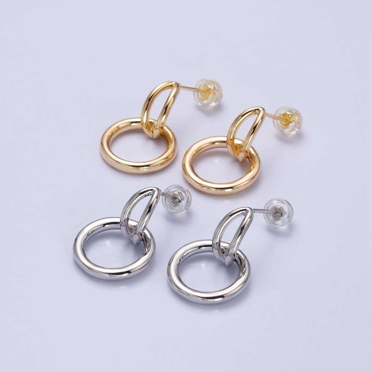 24K Gold Filled Intertwine Geometric Round Drop Double Bar Stud Earrings in Gold & Silver | AB356 AB357 - DLUXCA
