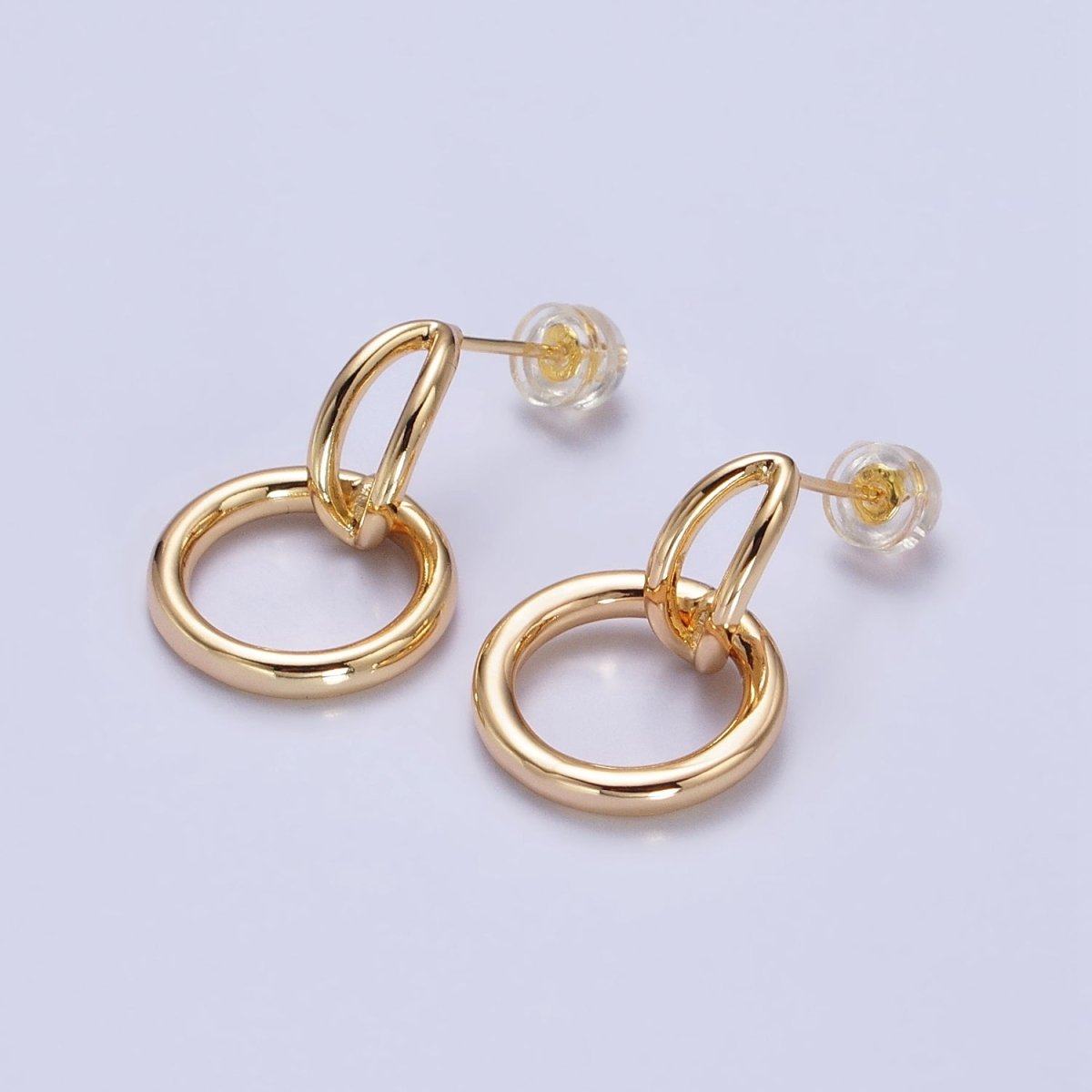 24K Gold Filled Intertwine Geometric Round Drop Double Bar Stud Earrings in Gold & Silver | AB356 AB357 - DLUXCA