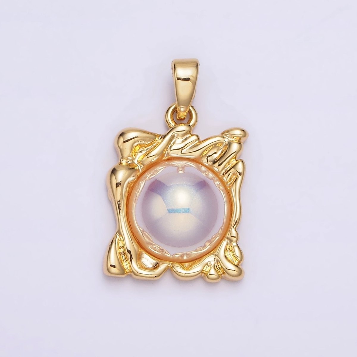 24K Gold Filled Iridescent Pearl Molten Drip Square Pendant | AA577 - DLUXCA