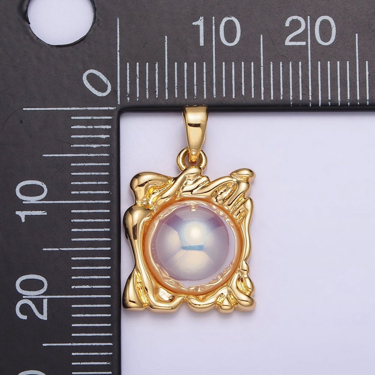 24K Gold Filled Iridescent Pearl Molten Drip Square Pendant | AA577 - DLUXCA