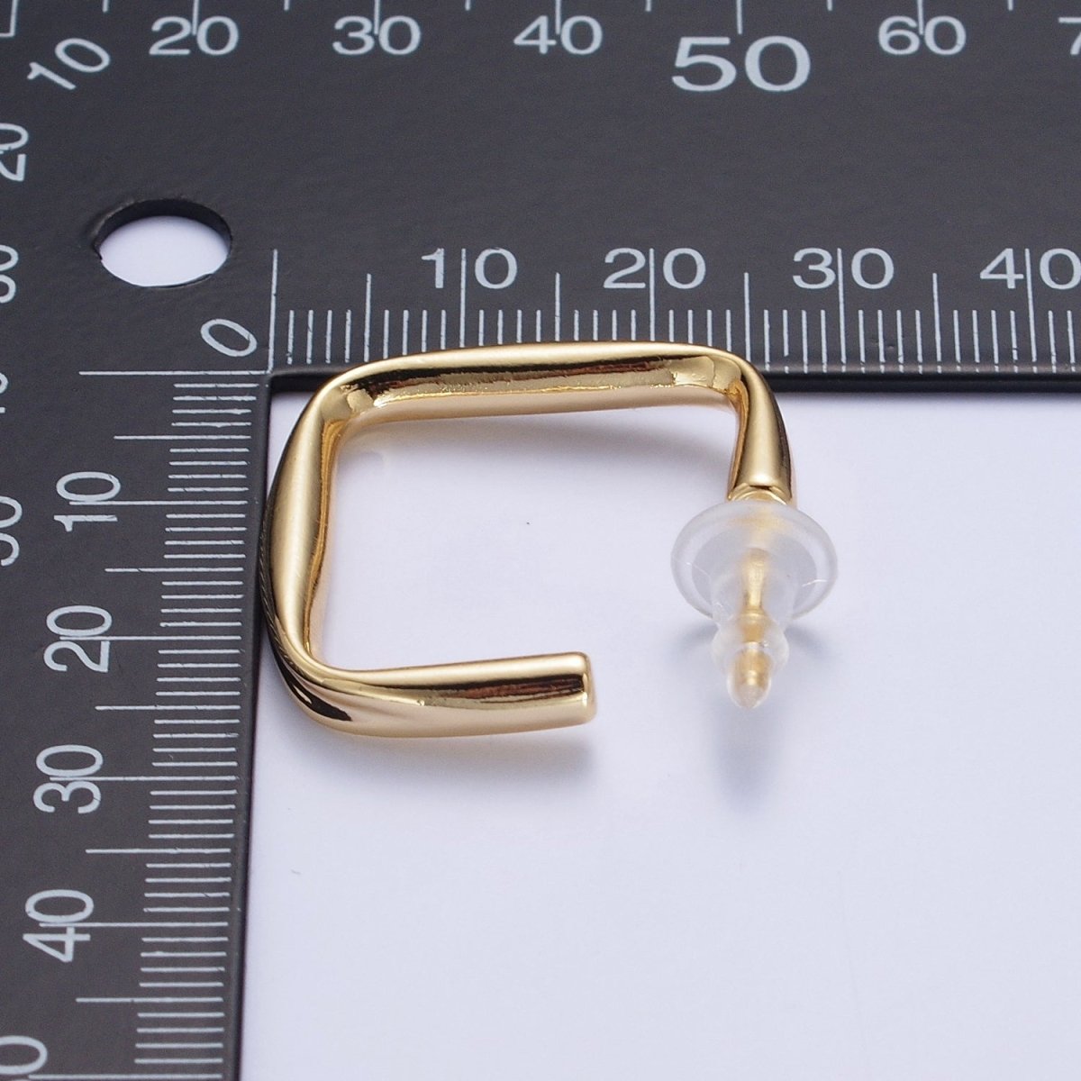 24K Gold Filled J Shaped Boxy Block Hoop Stud Geometric Earrings | X-891 - DLUXCA