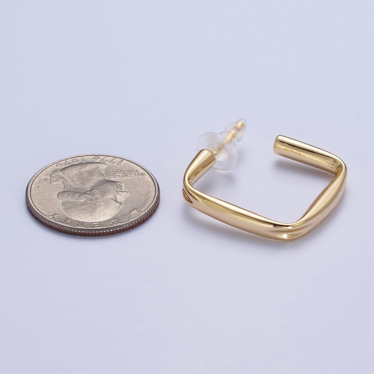 24K Gold Filled J Shaped Boxy Block Hoop Stud Geometric Earrings | X-891 - DLUXCA