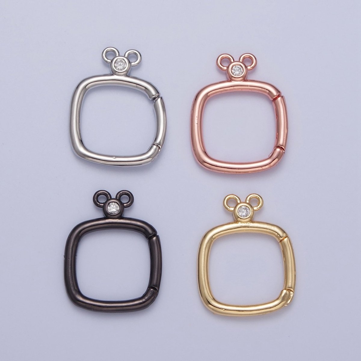 24K Gold Filled Jewelry Closure, Square Toggle Clasps with Cubic Zirconia L-794~L-797 - DLUXCA