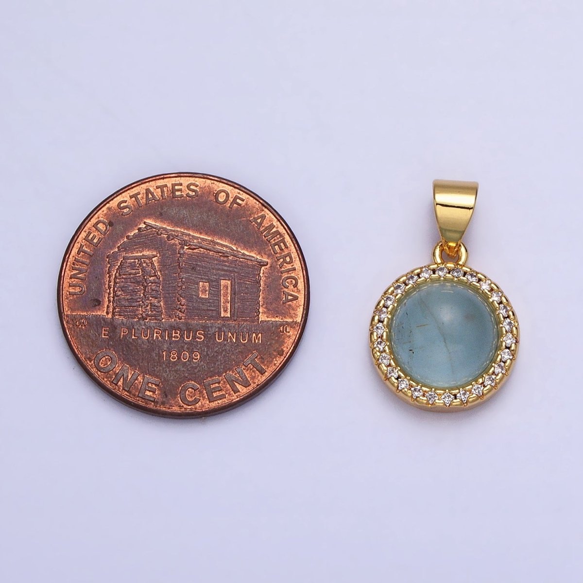 24K Gold Filled Labradorite, Blue Agate, Aventurine, Amethyst, Rose Quartz Micro Paved CZ Round Pendant | AA189 - AA193 - DLUXCA