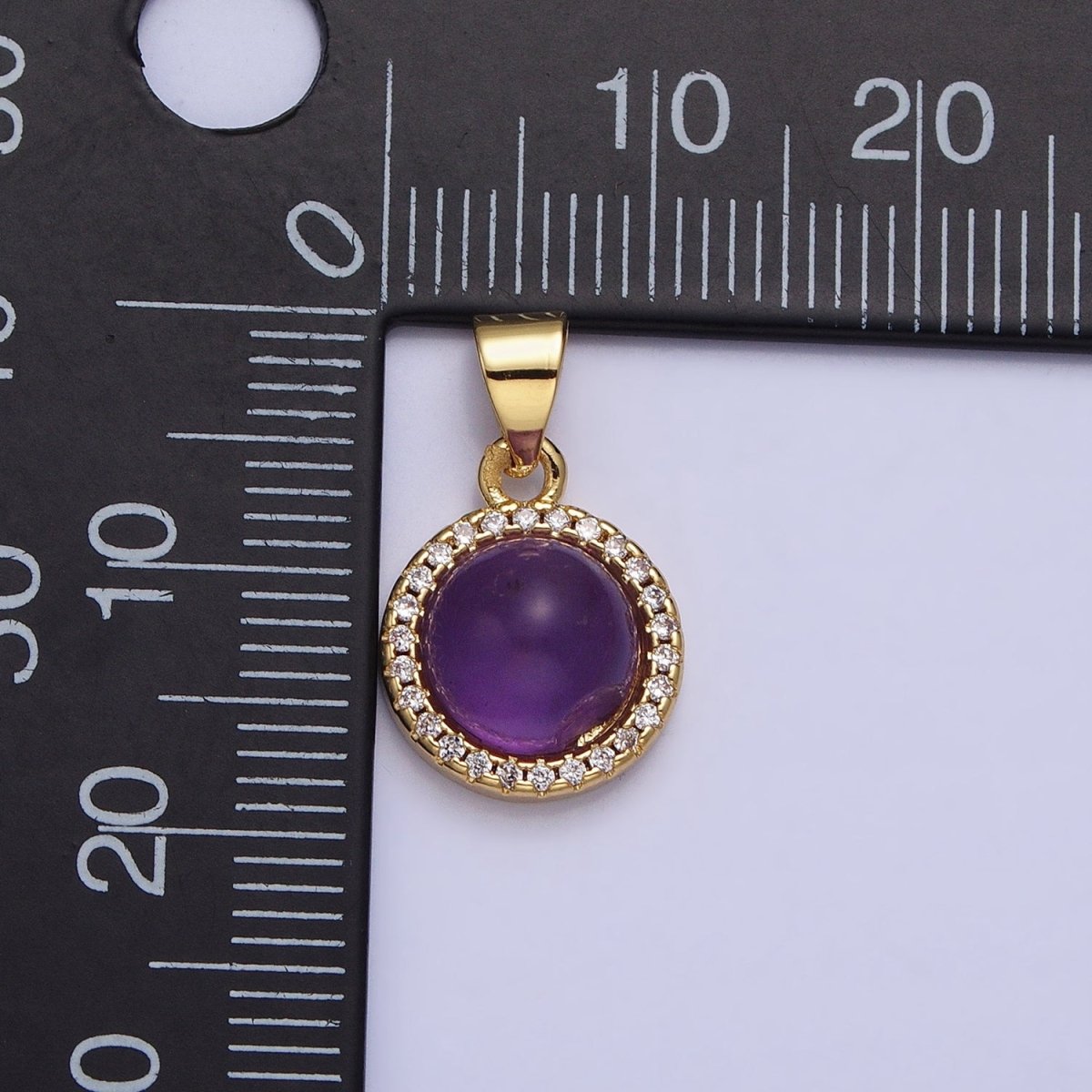 24K Gold Filled Labradorite, Blue Agate, Aventurine, Amethyst, Rose Quartz Micro Paved CZ Round Pendant | AA189 - AA193 - DLUXCA