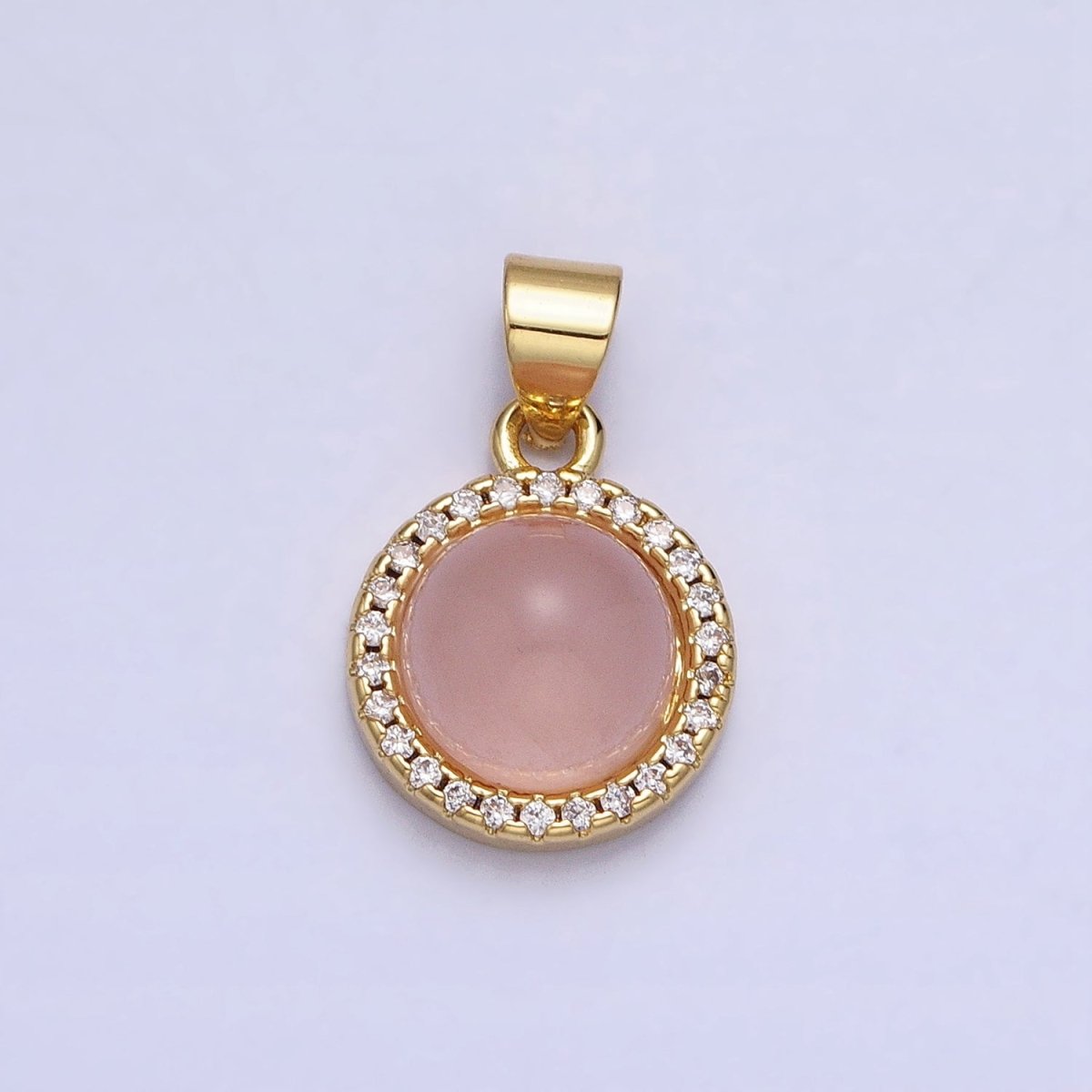 24K Gold Filled Labradorite, Blue Agate, Aventurine, Amethyst, Rose Quartz Micro Paved CZ Round Pendant | AA189 - AA193 - DLUXCA