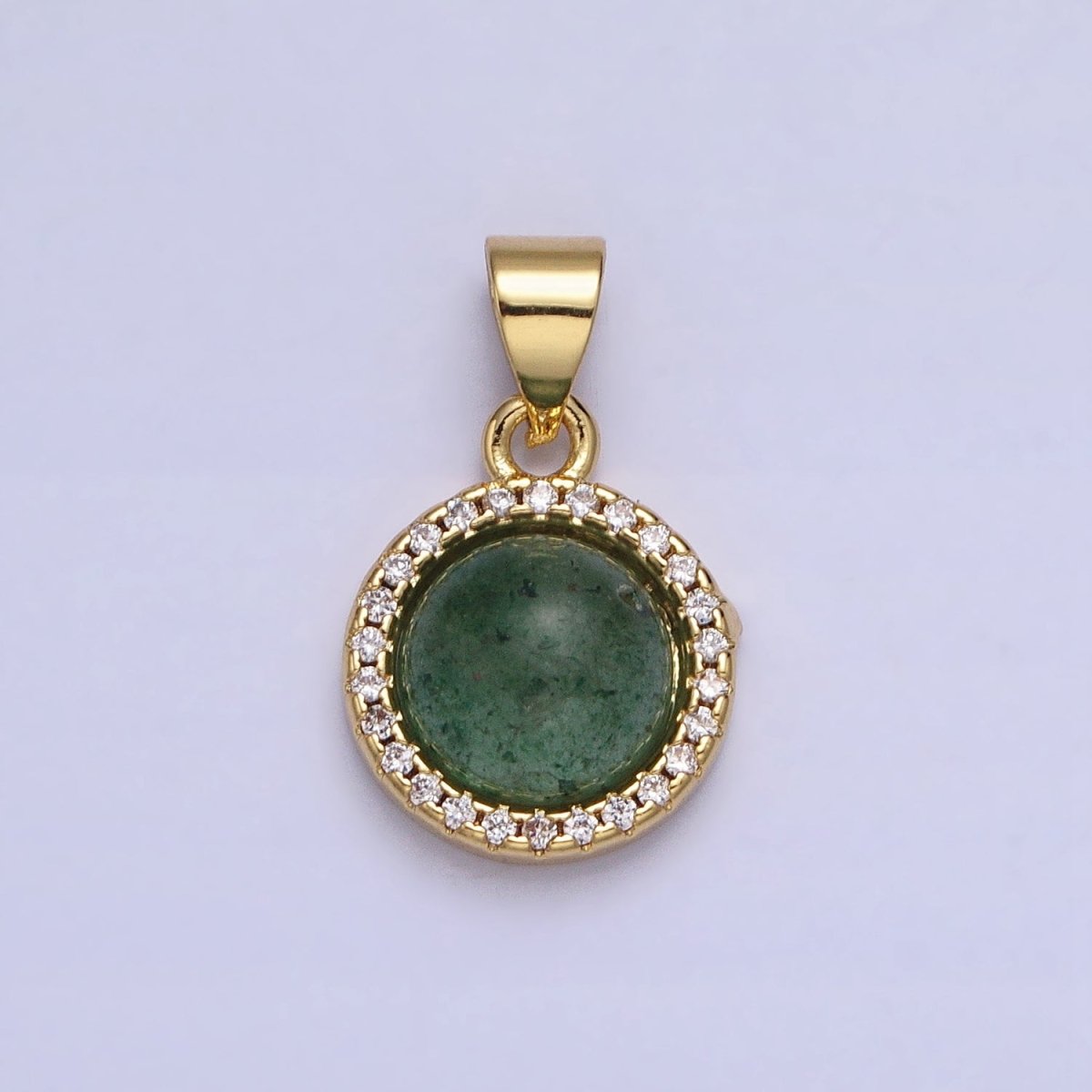 24K Gold Filled Labradorite, Blue Agate, Aventurine, Amethyst, Rose Quartz Micro Paved CZ Round Pendant | AA189 - AA193 - DLUXCA